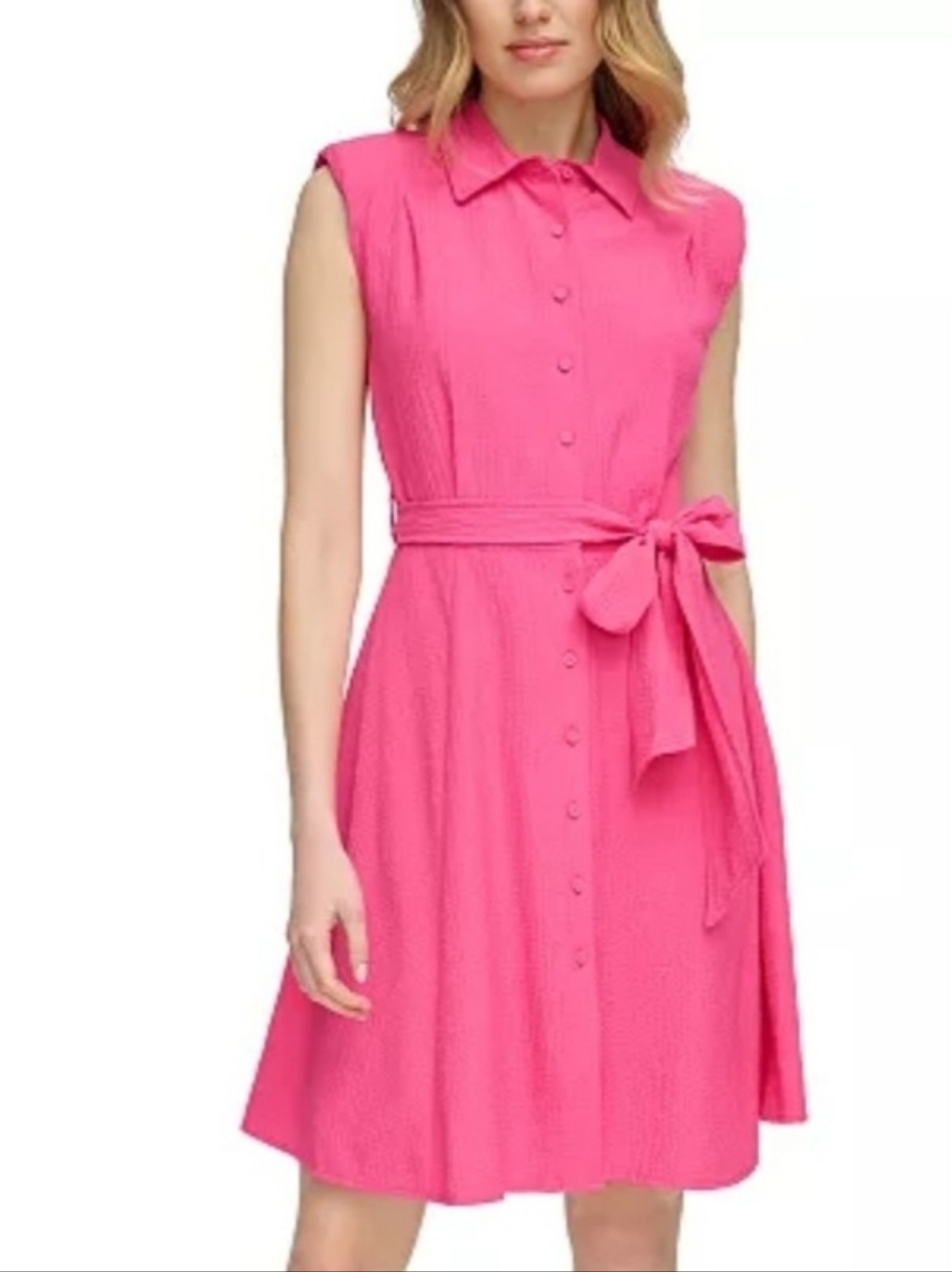 Calvin Klein Hibiscus Pink Sleeveless Button-Down Midi Dress Size 14 NWT - Picture 15 of 15